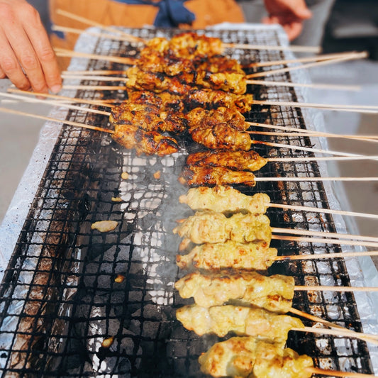 Charcoal Grilled Chicken Satay with peanut sauce