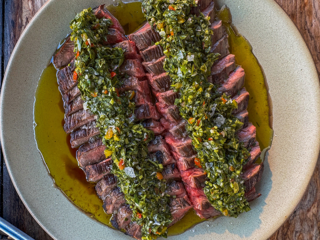 Grilled Flank Steak with Herb Relish | Thaan Charcoal & Grill Recipe