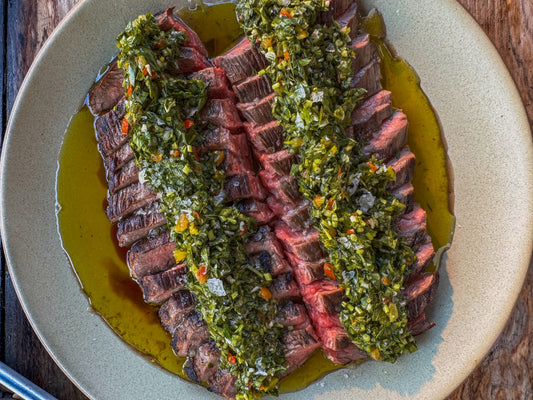 Grilled Flank Steak with Herb Relish | Thaan Charcoal & Grill Recipe