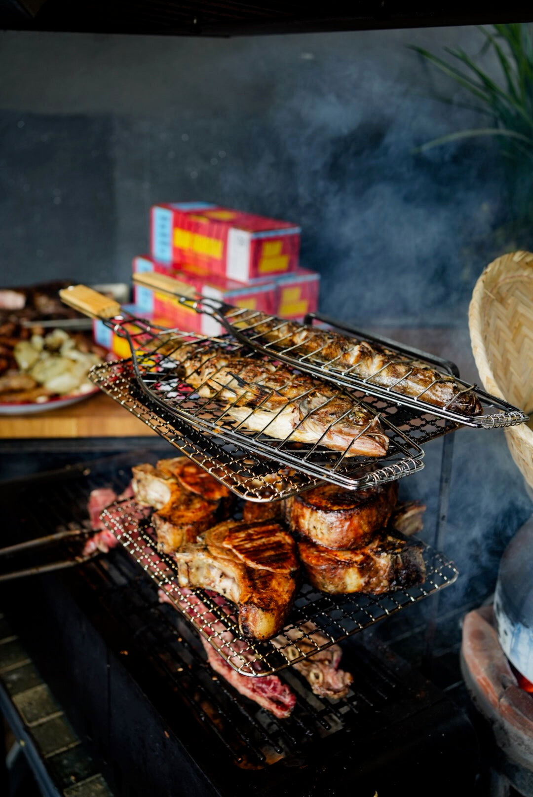 Yakitori, skewers, seafood, flatbreads